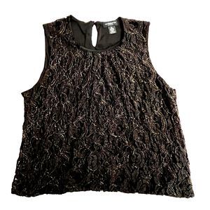 Liz Claiborne Career Sleeveless Lined Black/Gold Lace Women's Top XL Pre-Owned